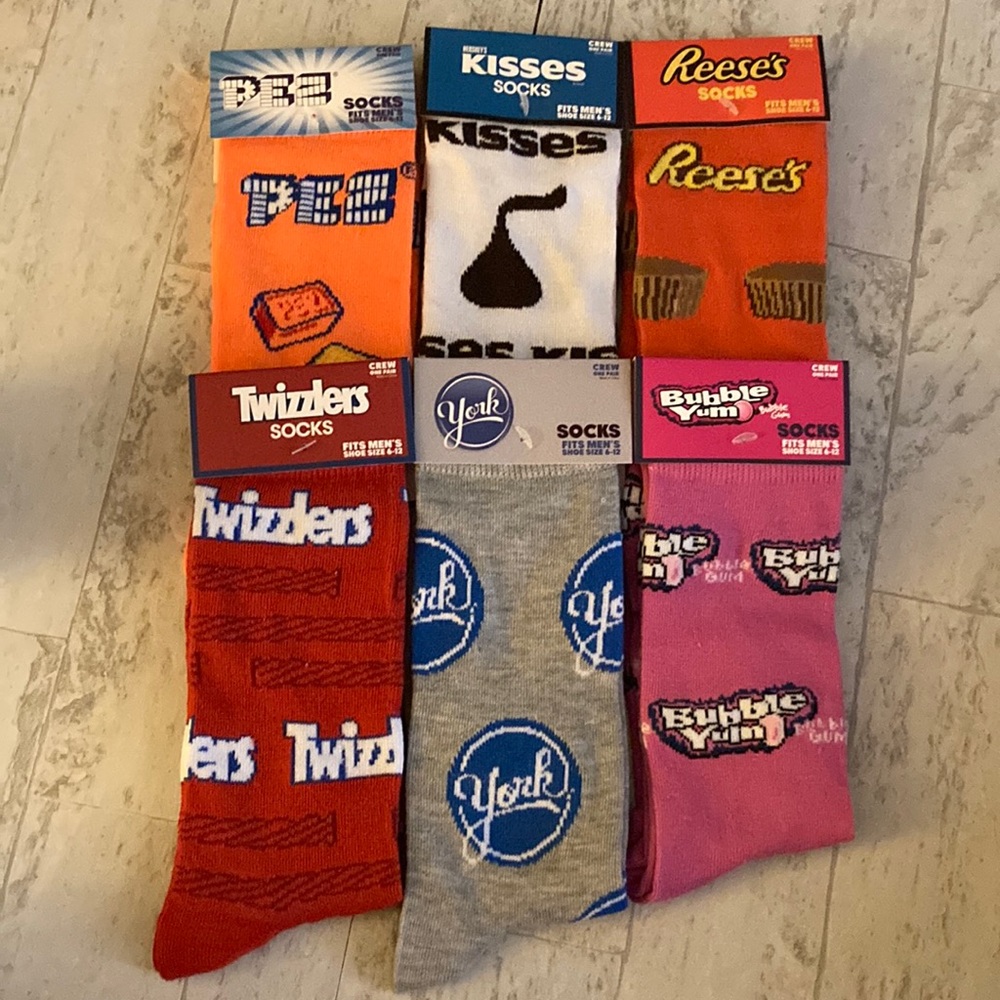 Men’s 6 Pack Candy Sweet Treats Junk Food Theme Crew Socks Set